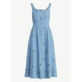 thumbnail image 5 of Free Assembly Women's and Women's Plus Embroidered Hearts Denim Panel Midi Dress, Sizes XS- 4X, 5 of 5