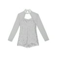 thumbnail image 3 of TiaoBug Kids Girls Shiny Sequins Gymnastic Bodysuit Long Sleeve Dance Leotard Jumpsuit Ballroom Dancewear Silver 10, 3 of 5