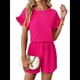 thumbnail image 2 of Conjunto de Dos Piezas para Mujer: Top de Corta con Cuello Redondo y Volantes y Pantalones Cortos con Cordón. Rojo XL, 2 of 9