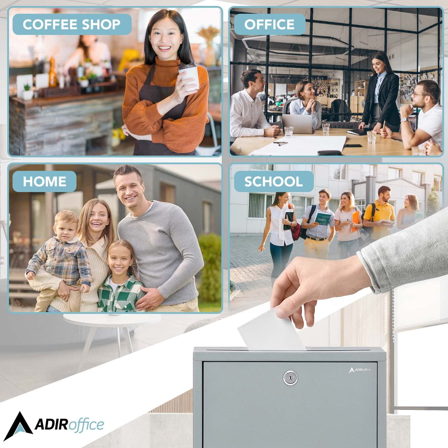 Adir Metal Suggestion Box with Lock and Slot, Wall Mount Deposit Box for Payments and Checks, Mailbox for house, Safe Drop Box with Keys - 3x10x12 Inch Gray