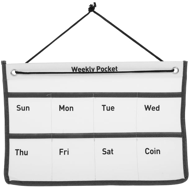 GOOHOCHY Calendario de pared con bolsillo para colgar, calendario semanal, bolsillo para guardar el calendario