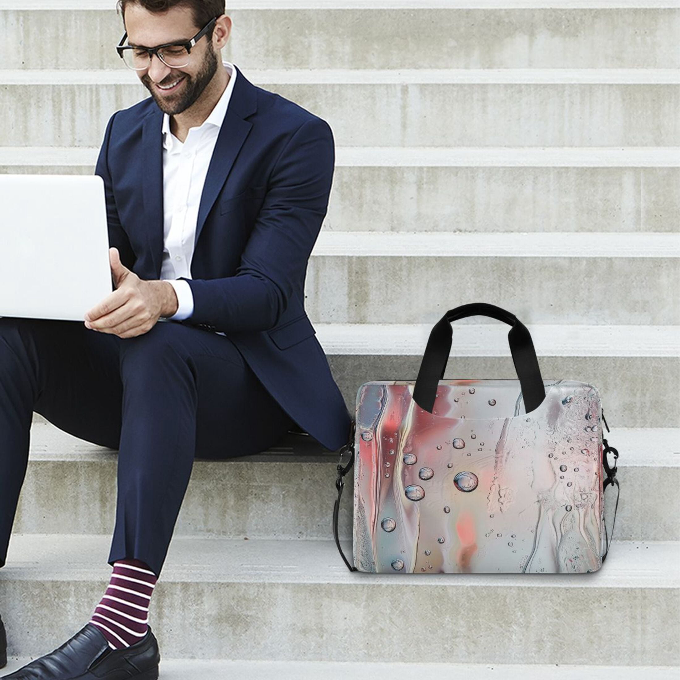 16" Laptop Tote Bag Laptop Sleeve Case Computer Briefcase for Work & Travel Liquid Metal and Water Painting