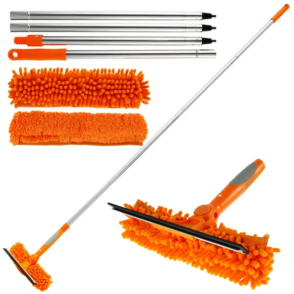 Window Cleaning Squeegee Kit with 2 Cleaning Pad Squeegee Window Cleaner with 74.8in Extension Handle Portable Window Washer Squeegee Flexible Window Cleaning Tool Reusable for Window Car Glass