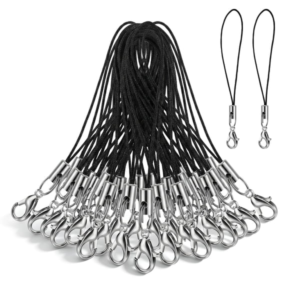 40pcs Phone Charms Strap with Lobster Clasp Black Lanyard String for Keychains and USB Drives
