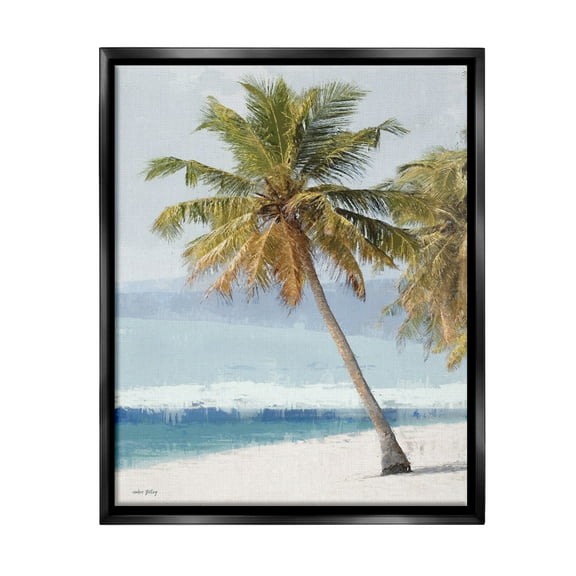 Stupell Industries Looming Palms on Shore Landscape Painting Black Floater Framed Canvas Art Print Wall Art, 17 x 21