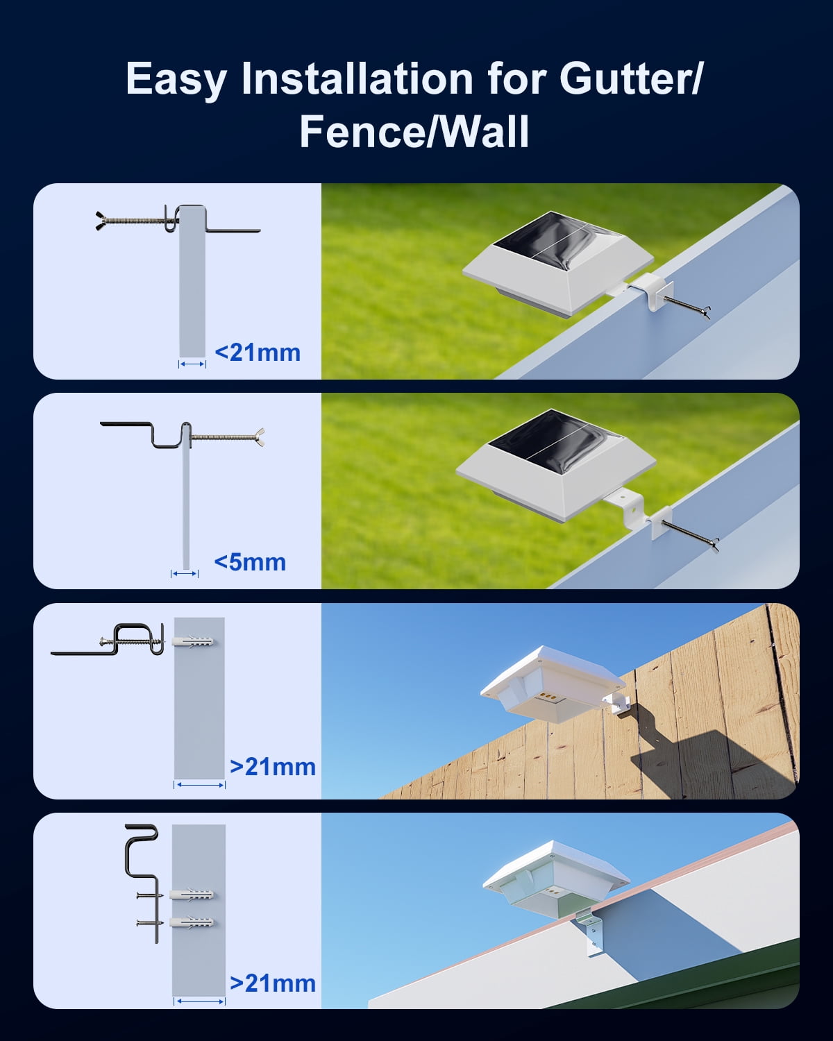 Yinghao 8 Pack Solar Gutter Lights Outdoor Waterproof 12 LED Yard Eaves Lamp Lighting for Bush, Plant, Fence, Railing, Wall, Deck, Holeless Mount
