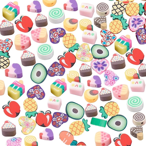 80g Fruit and Animal Theme Handmade Polymer Clay Beads Mixed Color Loose Slime Beads Soft Pot Beads Crafts Accessories for Jewelry Making Polymer Clay