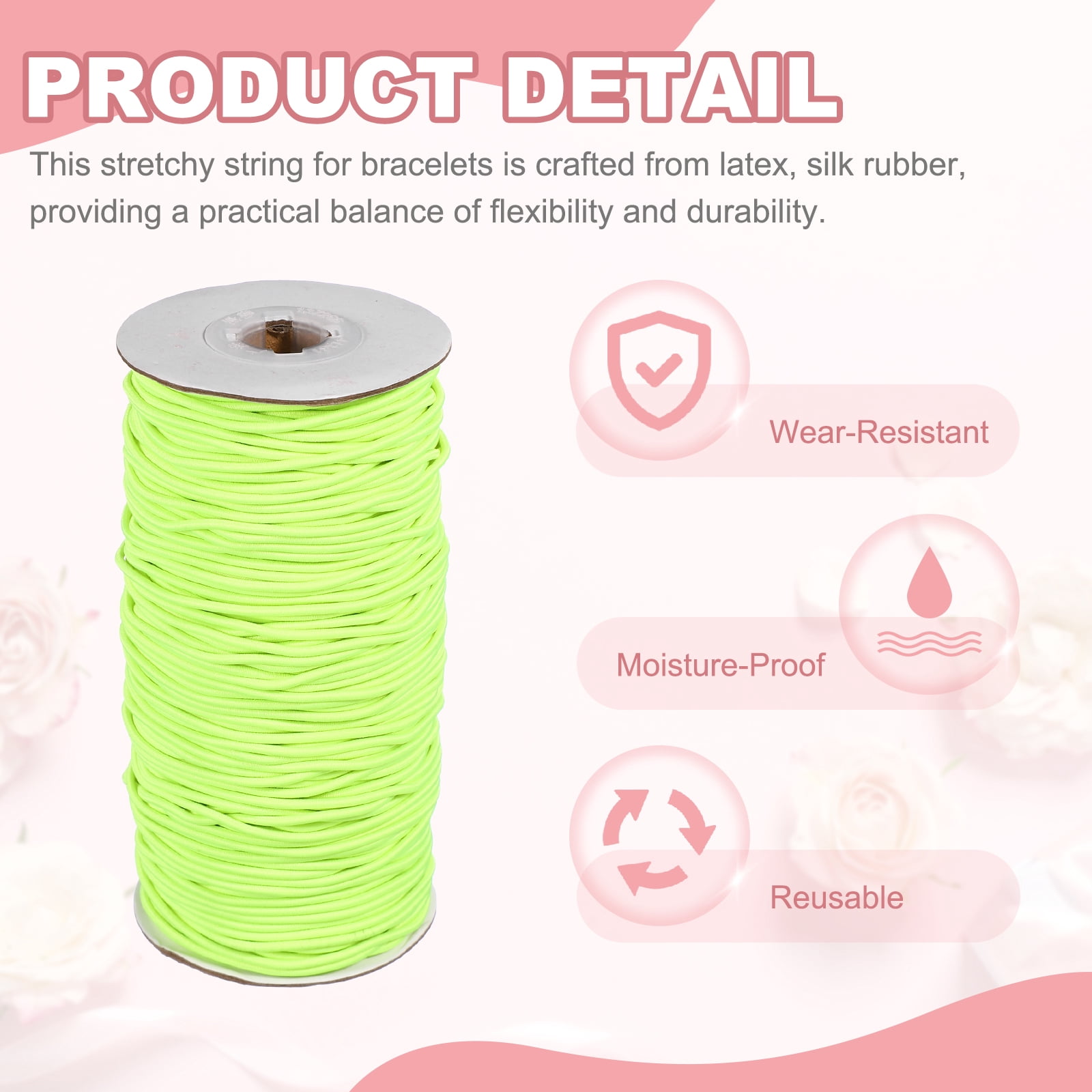 Uxcell Stretchy String for Bracelets, Elastic Crystal Thread Stretch Elastic Beading Cord 2mm & Fluorescent Green-Fitting For(Bracelets/Sewing/Beading/Necklace/Jewelry Making/Crafts DIY)