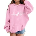 thumbnail image 2 of DAETIROS Hoodies for Toddler Girls, Round Neck Fashion Drawstring Casual Heart Print Long Sleeve Girls Pullover Tops with Pockets Pink Size 1-2 T, 2 of 3