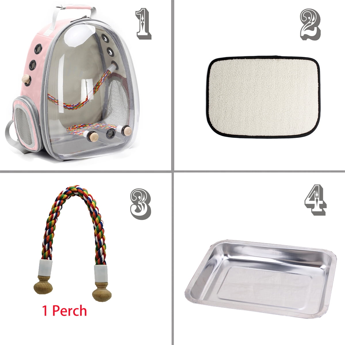 Bird Traval Carrier Cage, Clear Space Capsule Astronaut Backpack to Carry Parakeet Cockatiel Parrot with Metal Tray bird feeder and Wood Perch, Vet Transport Bag