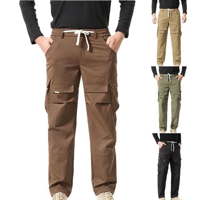 Sentmoon Cargo Pants Men Mens Pants Casual Men's Fashion Solid Color Multi Pocket Workwear Protection Casual Straight Leg Pants for Travel and Lightweight Packing Khaki L