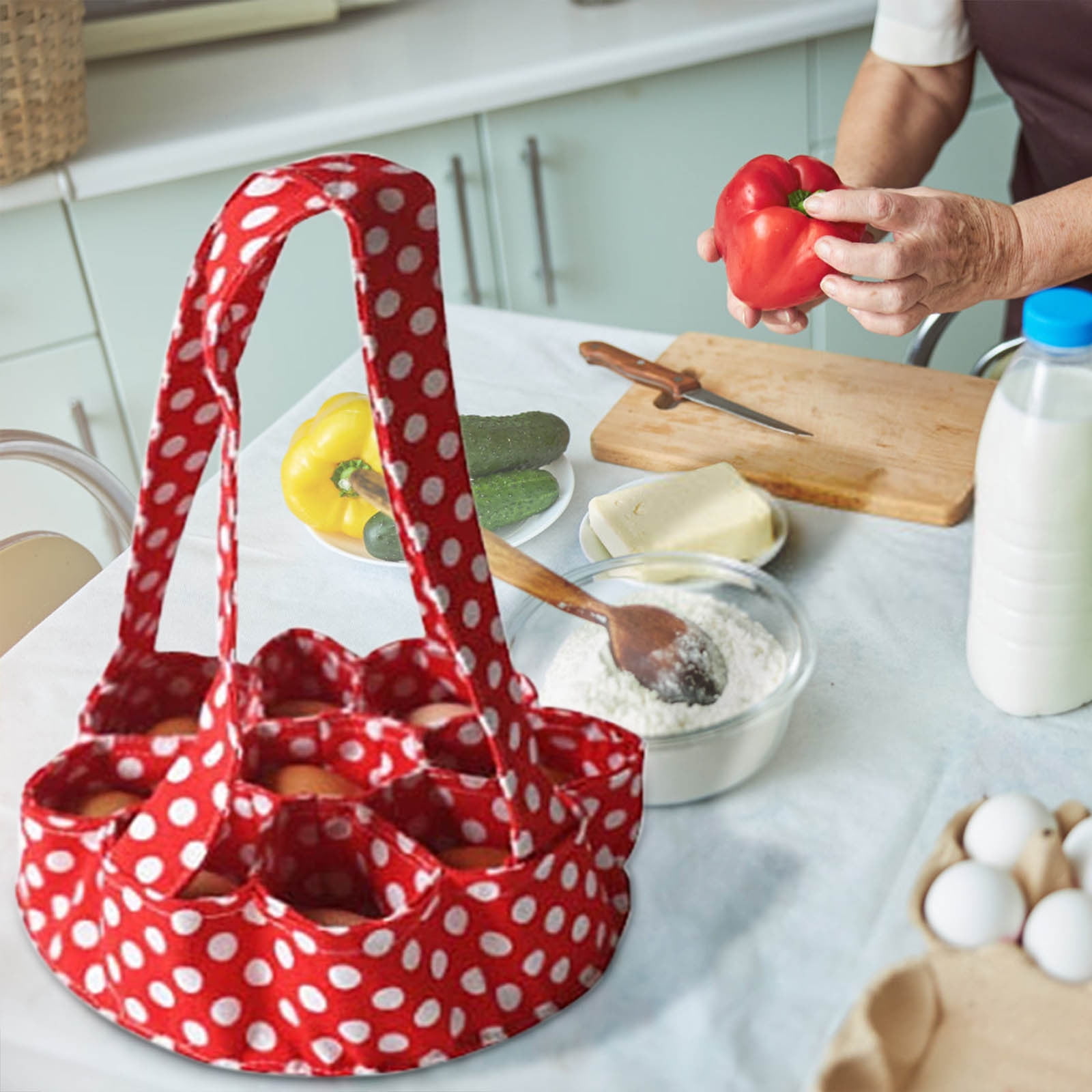 Yannianjz Easter Egg Collection Basket, Reusable Durable Farm Chicken Egg Gathering Bag with 7 Bags, Egg Collection Basket for Chicken Coop, Garden, Warehouse