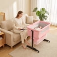 thumbnail image 4 of Baby Bassinet, 3-Level Adjustable Height with Wheels & Storage Basket, Breathable Mosquito Net,for Newborns and Infants,Pink, 4 of 9
