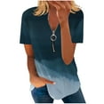 thumbnail image 2 of Hauts d'Été Grande Taille pour Femmes Mode Ample Confortable Col en V Fermeture à Glissière Imprimé Manches Courtes Haut Blouse Col en V T-Shirt Femmes en Liquidation, 2 of 5