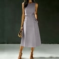 thumbnail image 7 of Karymi Vacation Outfits for Women 2 Piece Office Business Outfit Set, Crew Neck Sleeveless Crop Tank Top+High Waist Flared A Line Midi Skirt with Side Pockets Cute Tops for Women, 7 of 7
