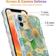 thumbnail image 4 of Case for iPhone 12, Colorful Retro Oil Painting Flower Leaves Laser Glossy Pattern Cute Curly Waves Edge Exquisite Phone Cover Stylish Durable TPU Protective Case for Girls Women - Blue Green, 4 of 12