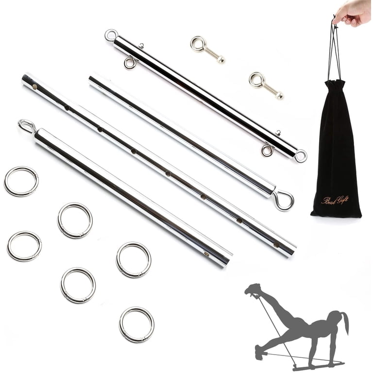 Adjustable Spreader Bar For Exercise & Yoga - Stainless Steel With 4 Fur Straps, 23.6" To 35.4" Width, Home Gym Fitness Gear