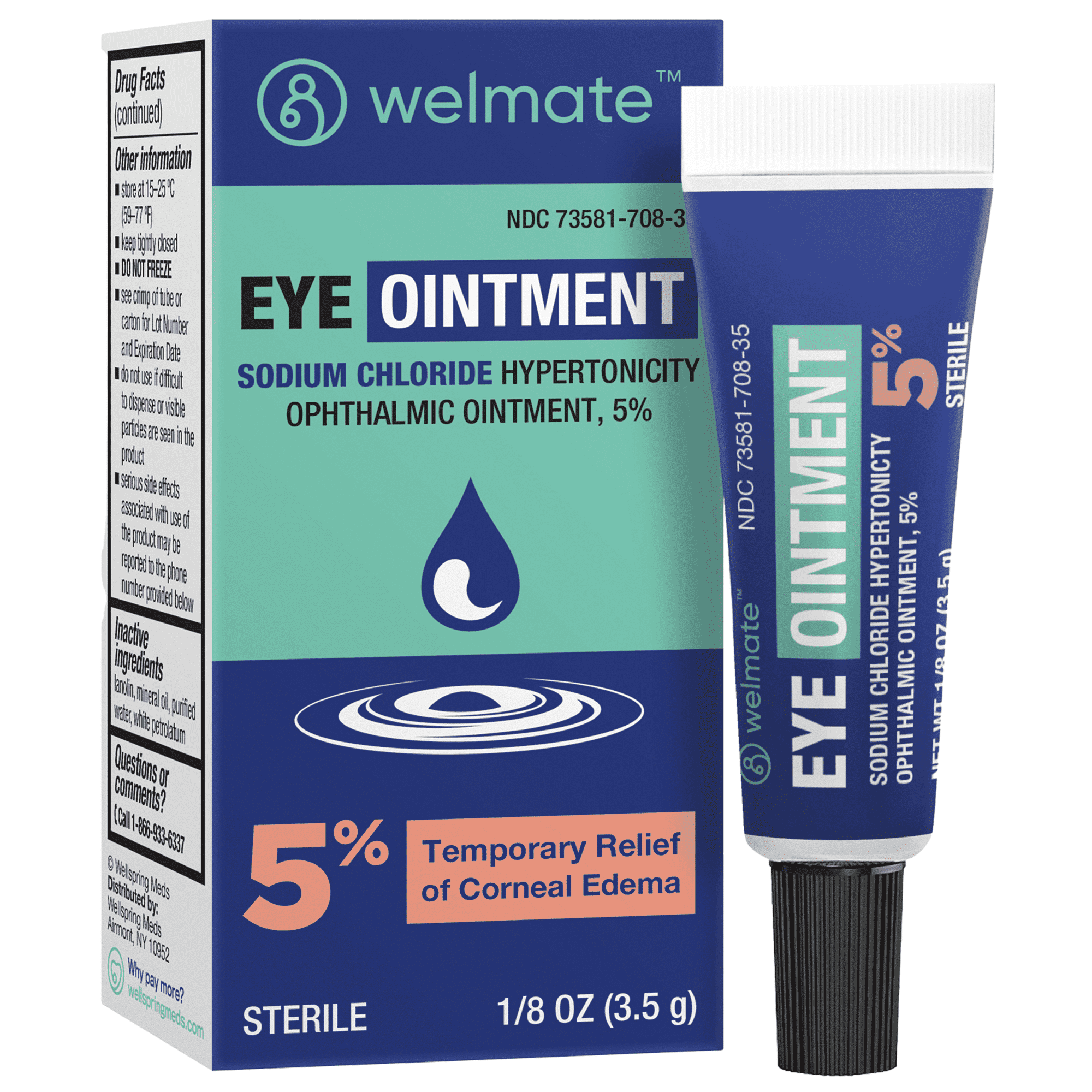 WELMATE Sodium Chloride Hypertonicity Ophthalmic Eye Ointment 5%, for Corneal Edema, 3.5 gm