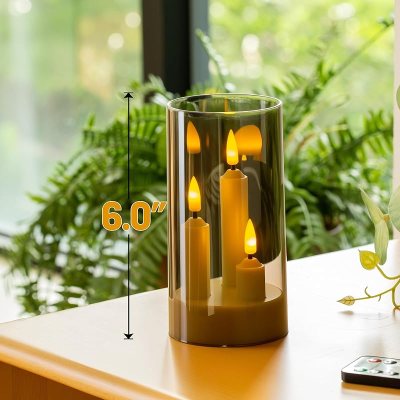Hausware 3-in-1 Flameless LED Taper Candles with Remote – Battery Operated, Realistic & Portable Candles Set,3-Pack,Durable Indoor/Outdoor Decor (Gray)