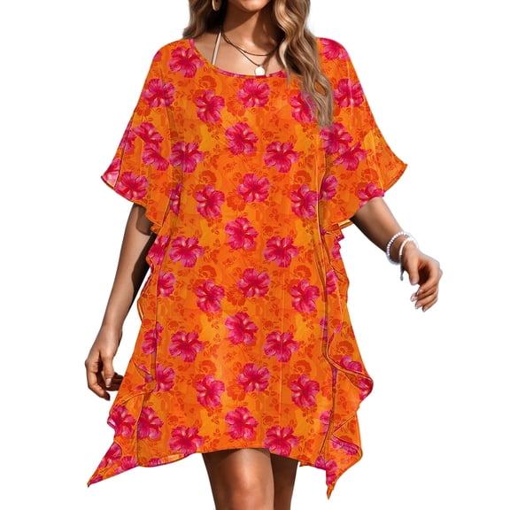 Ekouaer Women' Swimsuit Coverup Chiffon Floral Bathing Suit Cover Up Ruffled Summer Beachwear Bikini Coverups
