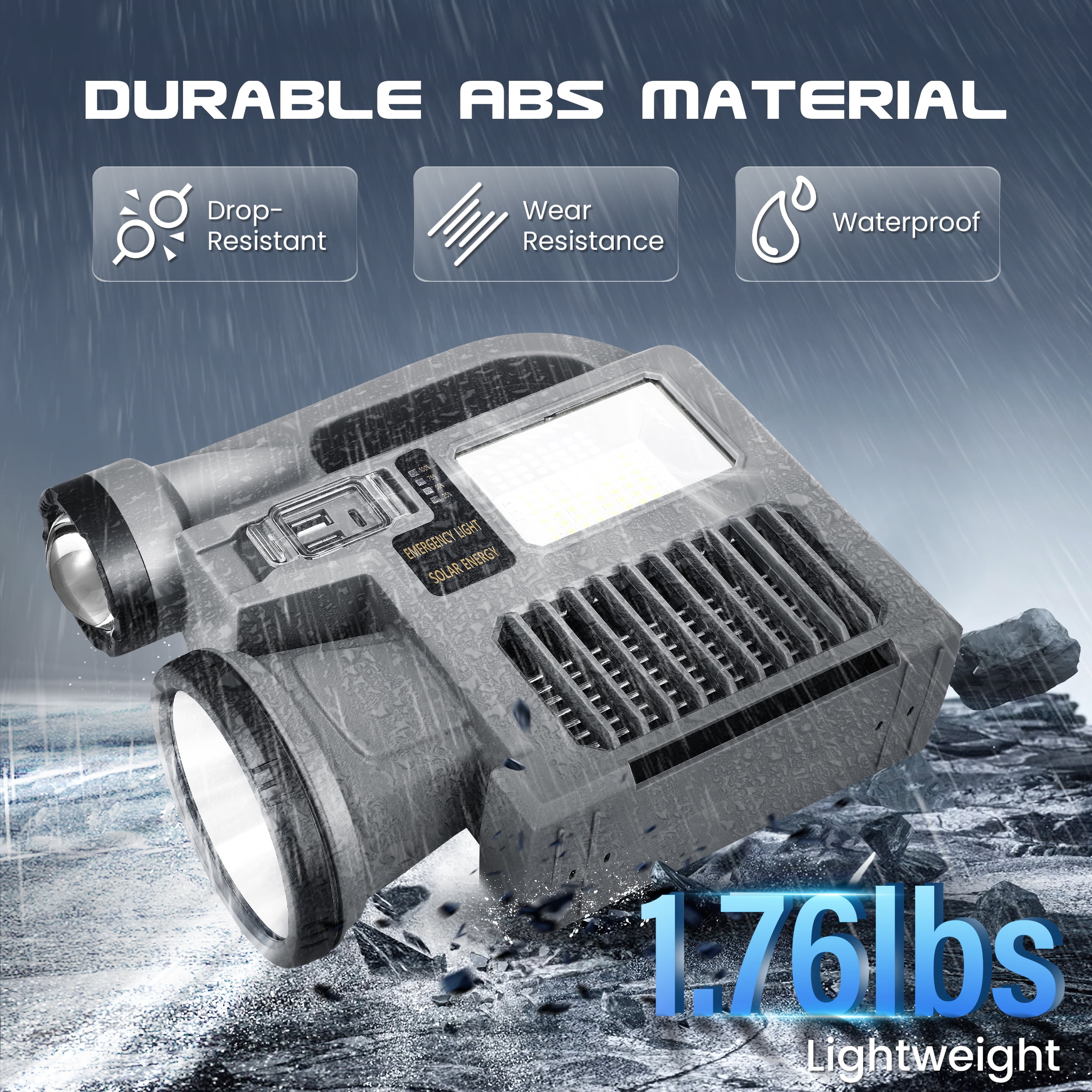 YTAKY Spotlight Flashlight, 1500,000 lumens and 10 light modes, IP67 waterproof and drop resistant rechargeable spotlight, solar charging and mobile power, outdoor adventure, emergency use
