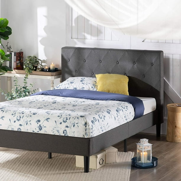 Zinus Upholstered Diamond Stitched Platform Bed in Dark Grey King