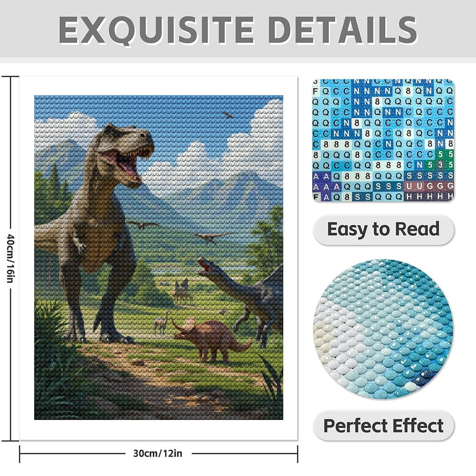 Diamond Art Kit for Adults, Dinosaurs In Prehistoric Landscape Diamond Painting for Adults Beginners, DIY Diamond Art Painting Kits, 5D Diamond Painting Crafts for Home Decor 12x16 Frameless