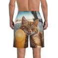 thumbnail image 3 of KLL Relaxing Cat With Orange Juice Men's Casual Summer Beach Shorts Hawaiian Shorts with Pockets-Large, 3 of 5