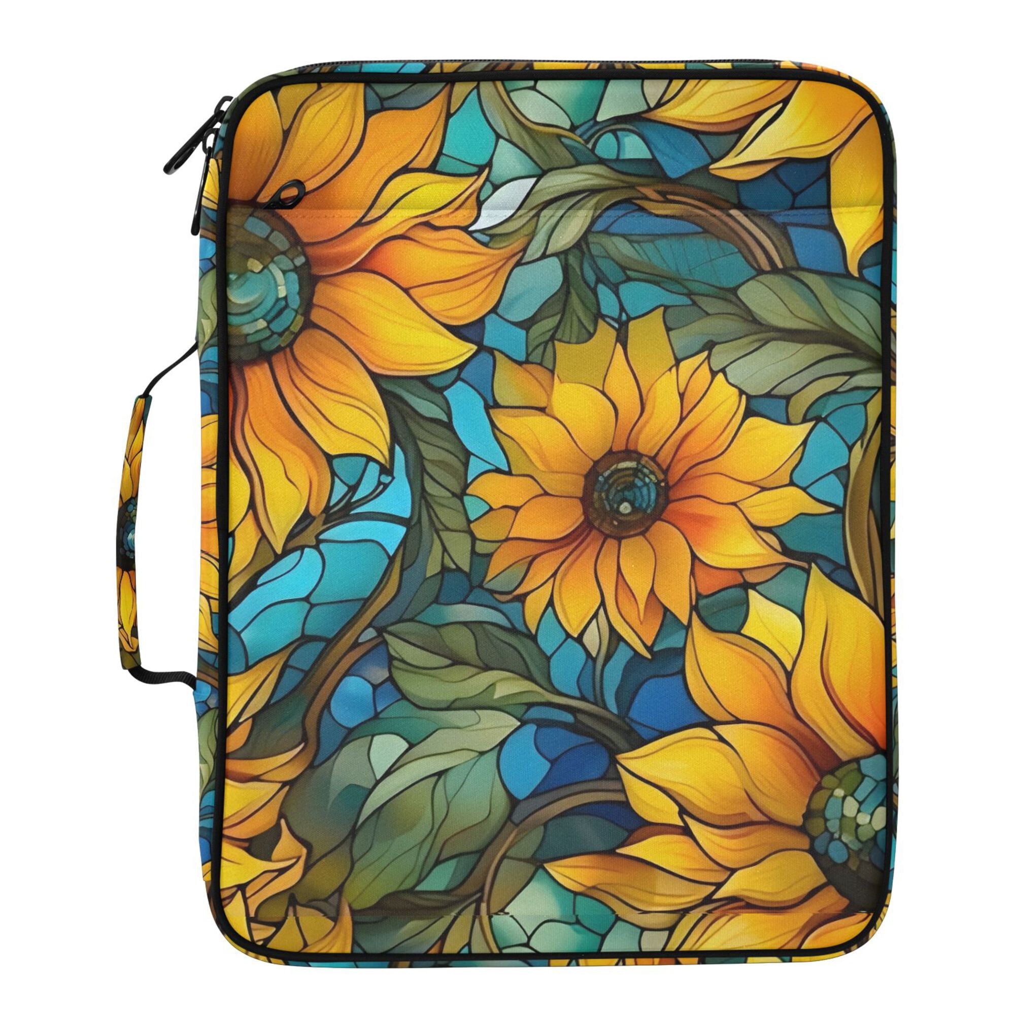 FORMRS Accordion File Folder A4 Size 7-Pocket Expanding Document Organizer Bag with 3 Ring Binder, Stained Glass Sunflowers Pattern