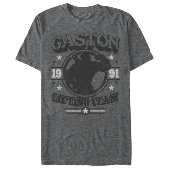 Men's Beauty and the Beast Gaston Lifting Team  Graphic Tee Charcoal Heather Small