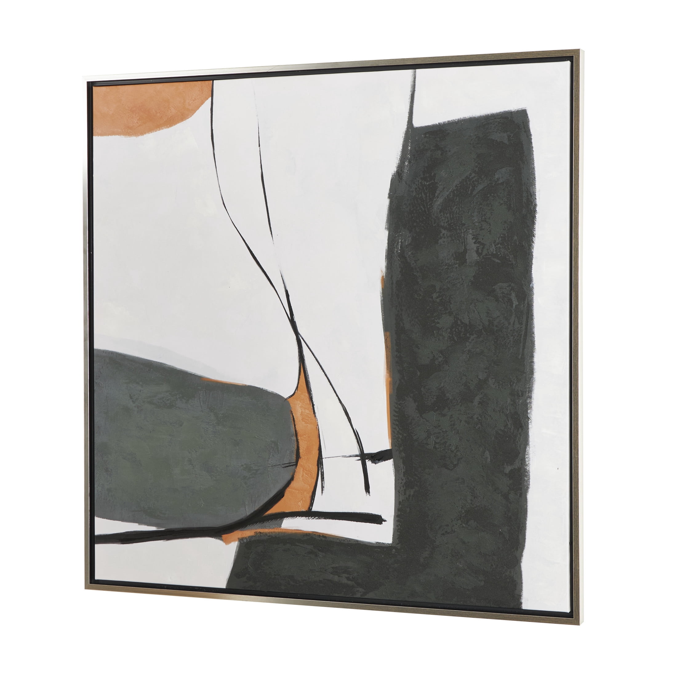40" x 39" Line and Shape Abstract Framed Wall Art with Orange Accents, by DecMode