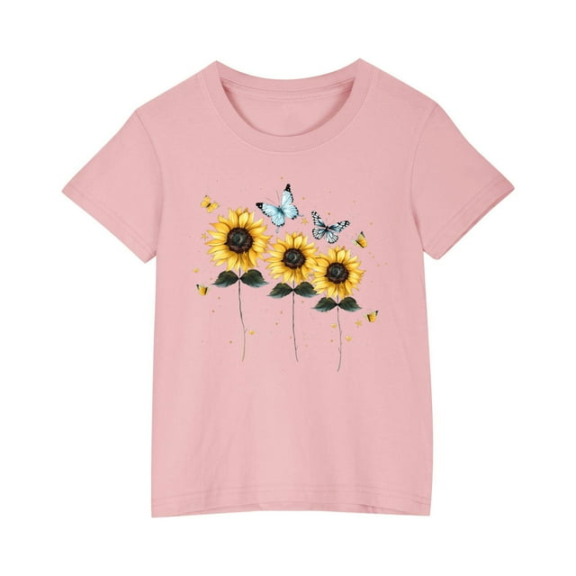 RXIRUCGD 2025 Vêtements d'Été pour Enfants T-shirt Imprimé Mode Mignon Col Rond Manches Courtes