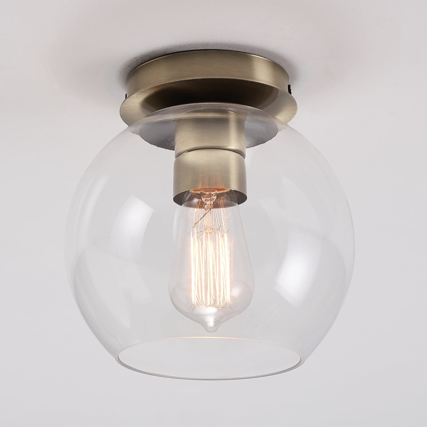Globe Electric 1-Light Brass Indoor Flush Mount Ceiling Light Clear Glass Shade