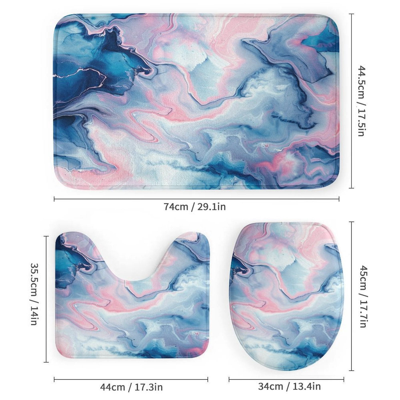 4 Piece Decor Shower Curtains Sets Bathroom Sets with Shower Curtain And Rugs 4 Piece Light Blue Pink Marble Texture Waterproof Fabric Bath Curtain Stone Surface Pattern for Bathtub Decor