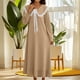 thumbnail image 1 of TaTaai 3/4 Sleeve Doll Collar Skirt, Women's Solid Color Bow Pleated Nightgown, Below Calf Length, Ideal for Home Daily Casual Outfits Gift, 1 of 6