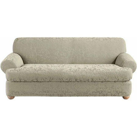 Sure Fit Stretch Jacquard Damask 2 Pc T Cushion Sofa Slipcover