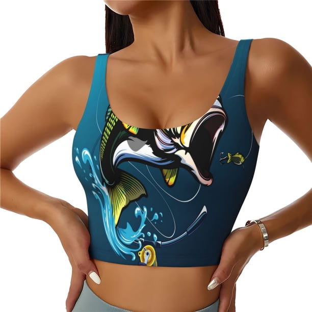 Balery Largemouth Bass Fish Sujetadores deportivos con espalda cruzada para mujer, acolchados, sin costuras, de alto impacto, ideales para yoga, gimnasio, entrenamiento y fitness.-Large