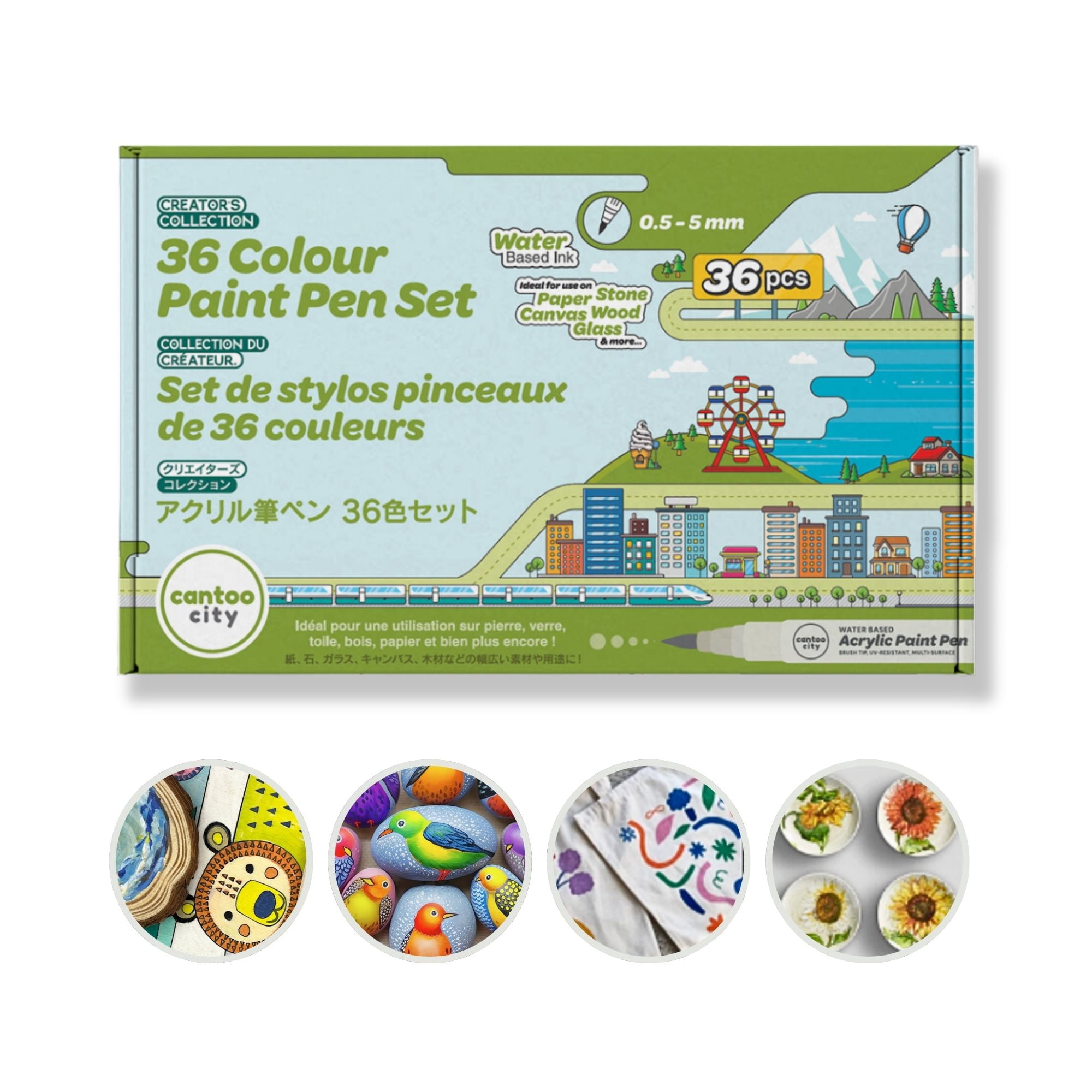 Cantoo City 36-Color Acrylic Paint Markers Set – Vibrant Multi Color Paint Pens For Precision Painting On Multiple Surfaces For Paper, Canvas, Rock, Glass, Wood