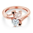 thumbnail image 3 of Gem Stone King 18K Rose Gold Plated Silver Rose Rose Quartz White Moissanite and Black Diamond Ring for Women (1.55 Cttw, Heart Shape 6MM, Gemstone Birthstone, Size 7), 3 of 6