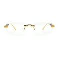 thumbnail image 3 of Rimless Hustler Retro Gangster Rapper Rectangle Luxury Fashion Eyeglasses Gold Brown, 3 of 8