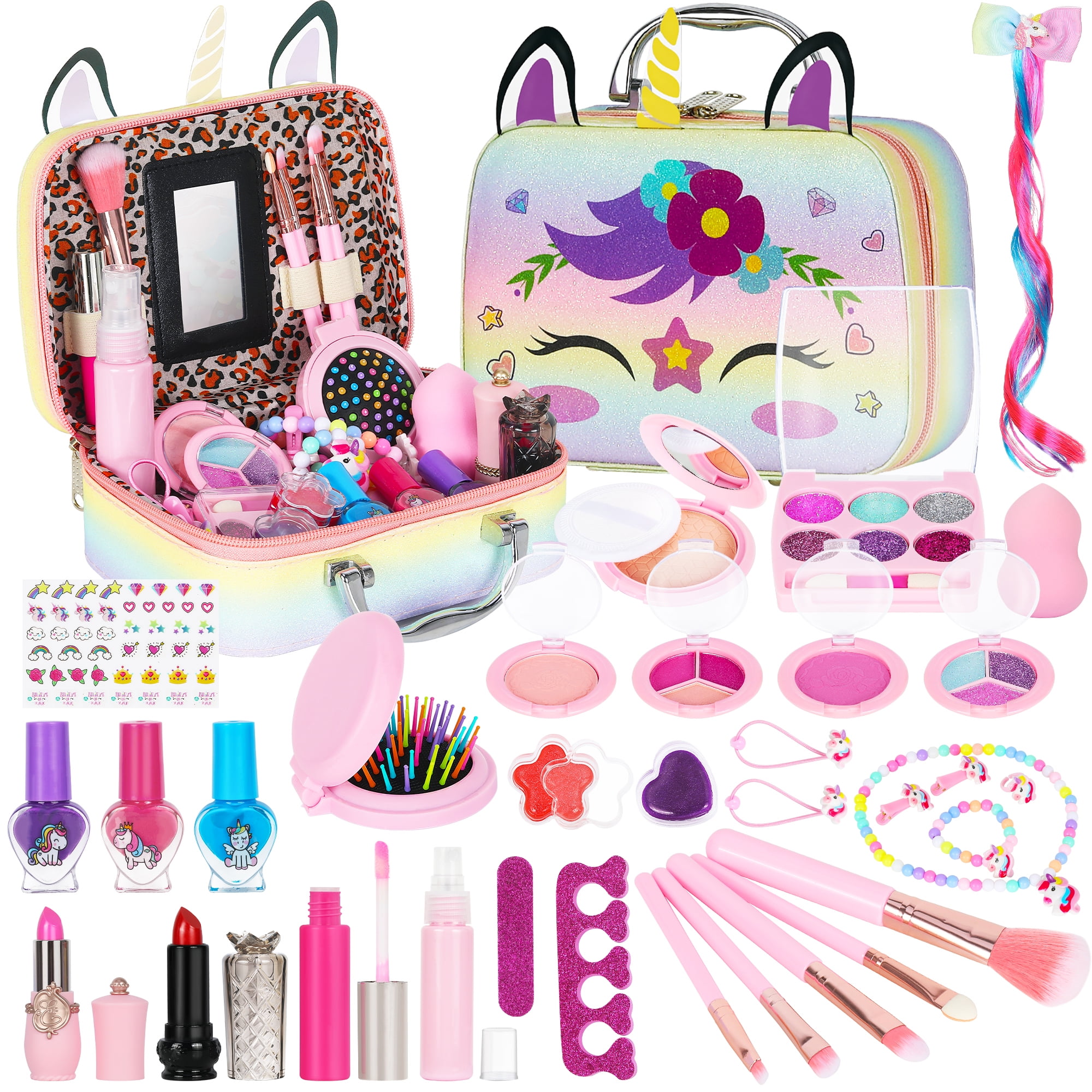 SANRUIHE Kids Makeup Kit for Girls, 31Pcs Washable Real Makeup Set