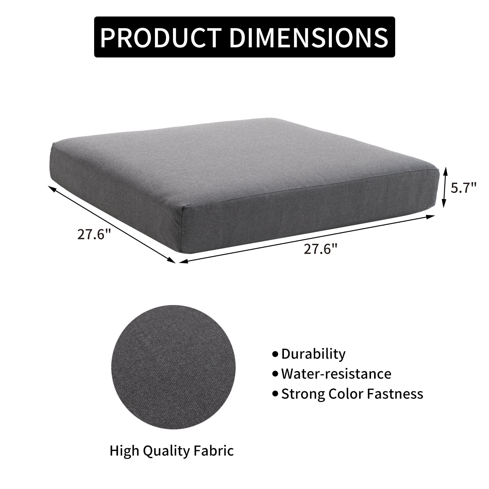 Outdoor Chair Seat Cushions 27 x 27 Thick Seat Cushion Garden Sofa Couch Cushions,Dark Grey,LEBENLIEBE brand