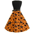 GZEFJRQM Women Sleeveless Pumpkin Printed Lace Dress Halloween Vintage