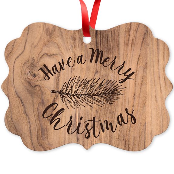 Soul Décor Christmas Tree Decorations, Have A Merry Christmas Ornament, Large 3.75" Rectangle Metal Ornament, Velvet Pouch Included
