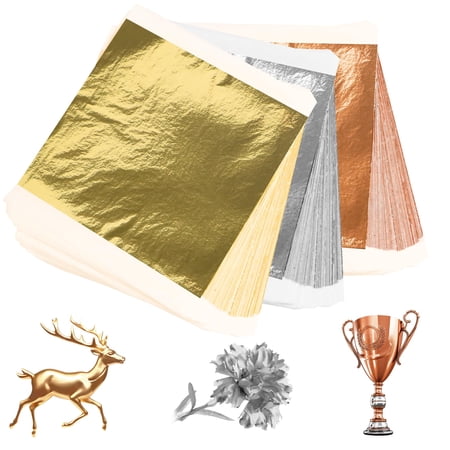 Sinekong 300 Pcs Gold Leaf Sheets for Art & DIY Projects, 3 Colors, Gold Foil Sheets, Gold Flakes for Gilding Crafting Nails Furniture Decor