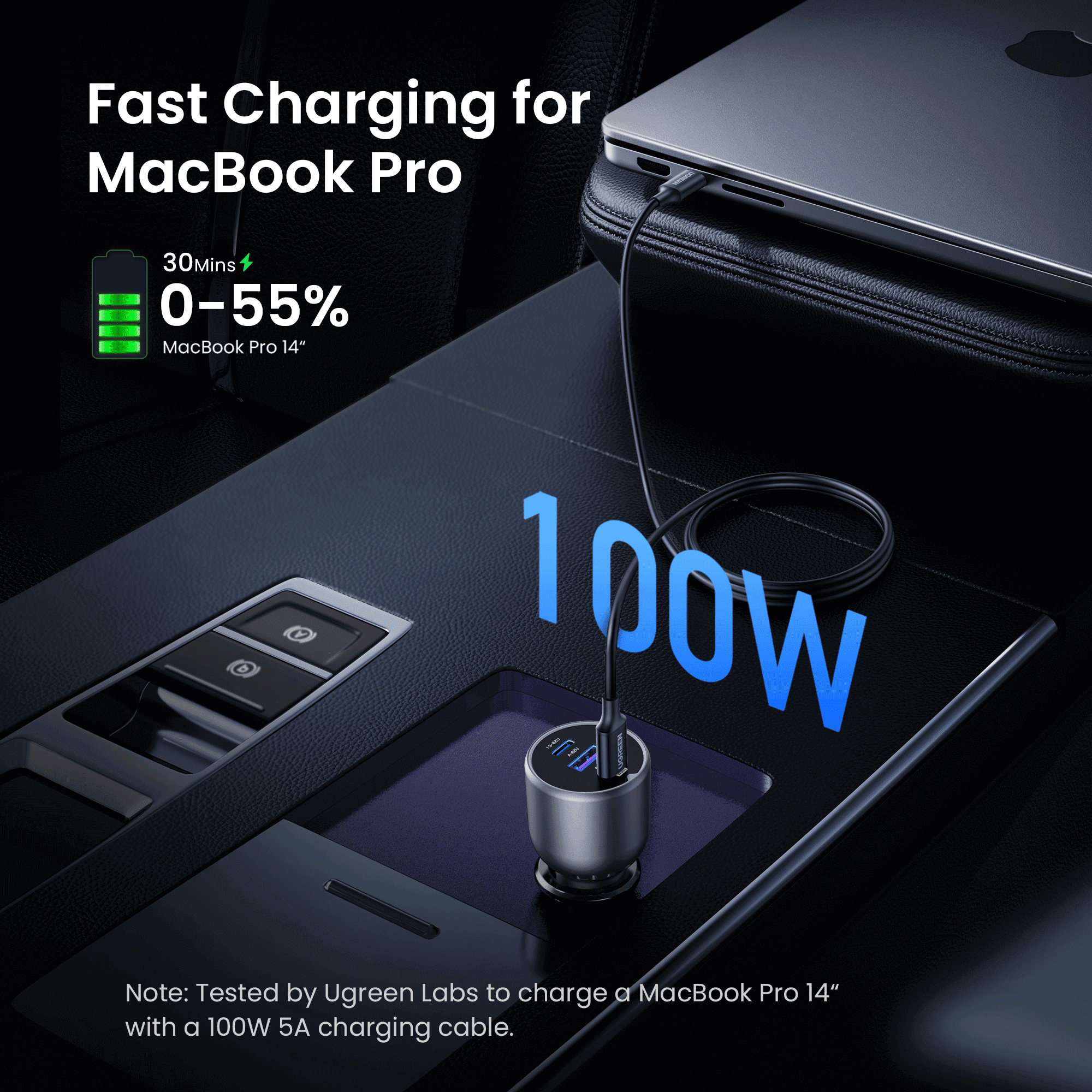 UGREEN 130W USB C Car Charger Adapter, Dual Port Fast Charging for Phones and Tablets