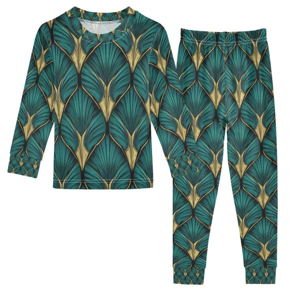 FORMRS Long Sleeve Top and Pants Pajama Set for Niños 2-Piece Sleepwear, Sizes 18M-8Y, Green Abstract Pattern