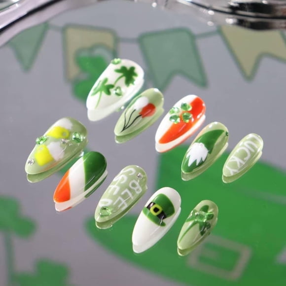 Press on Nails NEWSPIED Día de San Patricio con strass x24