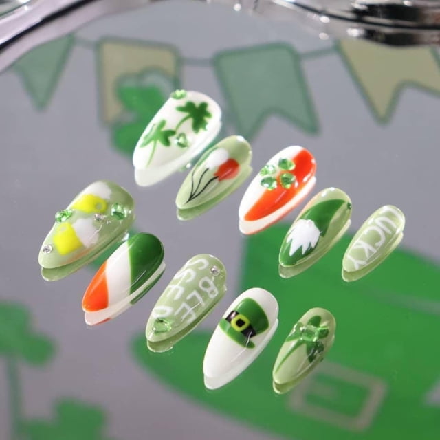 Press on Nails NEWSPIED Día de San Patricio con strass x24