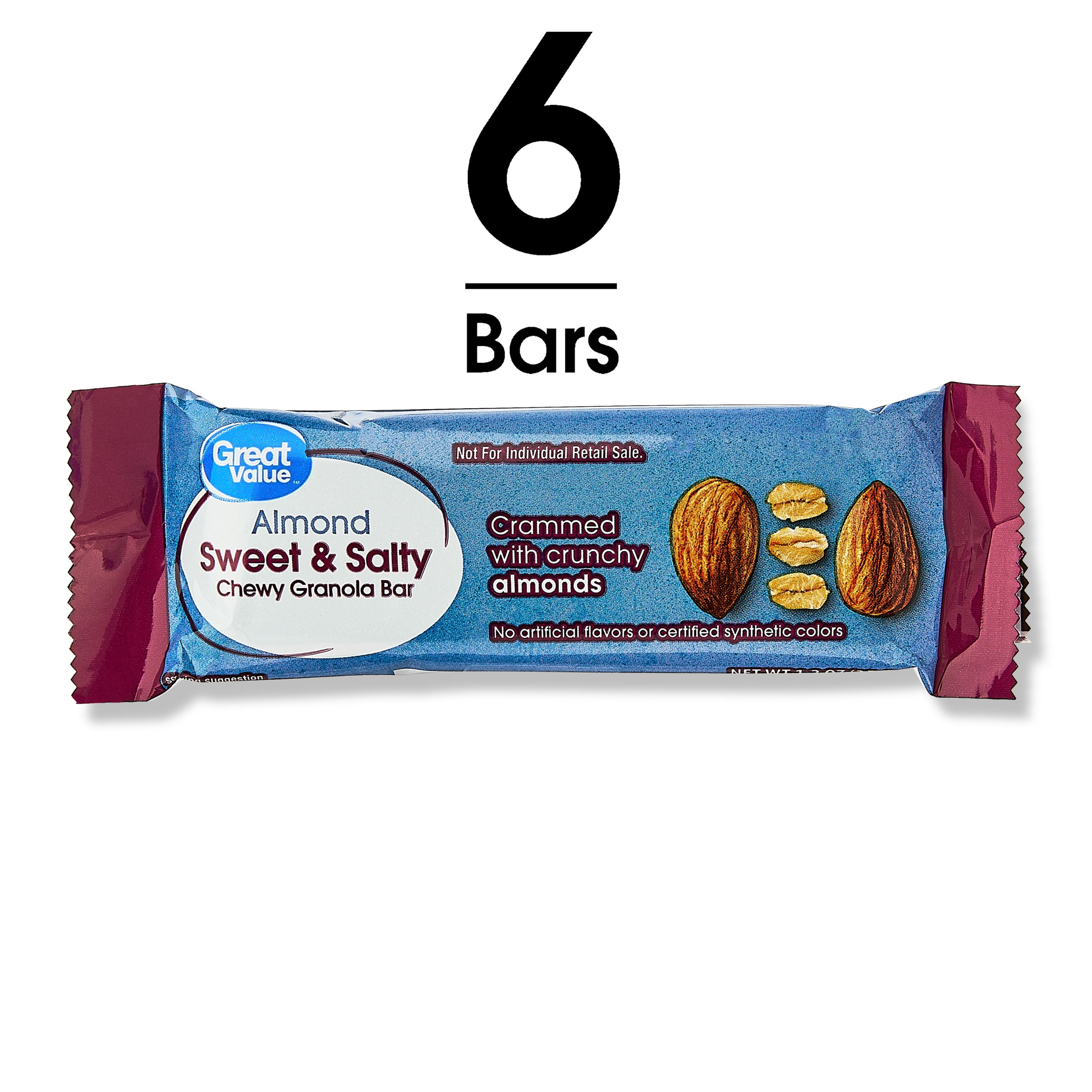 Great Value Almond Sweet & Salty Chewy Granola Bars, 7.4 oz, 6 Count